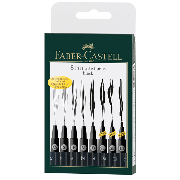 Marcador FaberCastell Pitt Artist Pen, set 8 puntas, color negro